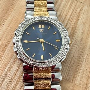 Jules Jurgensen ladies blue dial diamond to tone watch NEW BATTERY
